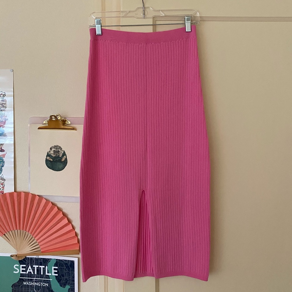 Free People pink ribbed pencil skirt